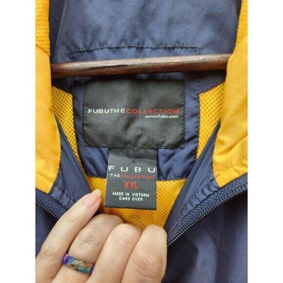FUBU The Collection XXL Mens Hooded Windbreaker Jacket Blue & Yellow - Picture 4 of 7